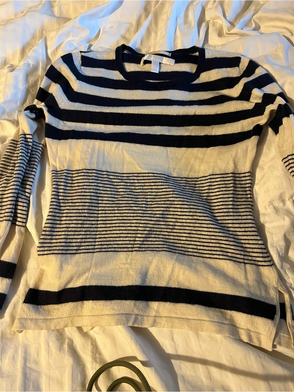 Striped Long Sleeve Women’s Sweater - Navy and Cream